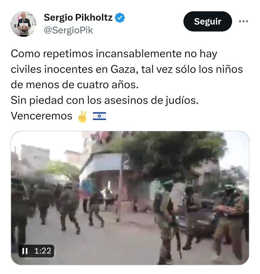 Los tuits del vicepresidente de la DAIA sobre la necesidad de que Israel mate inclusive a niños de Palestina mayores de 4 años 