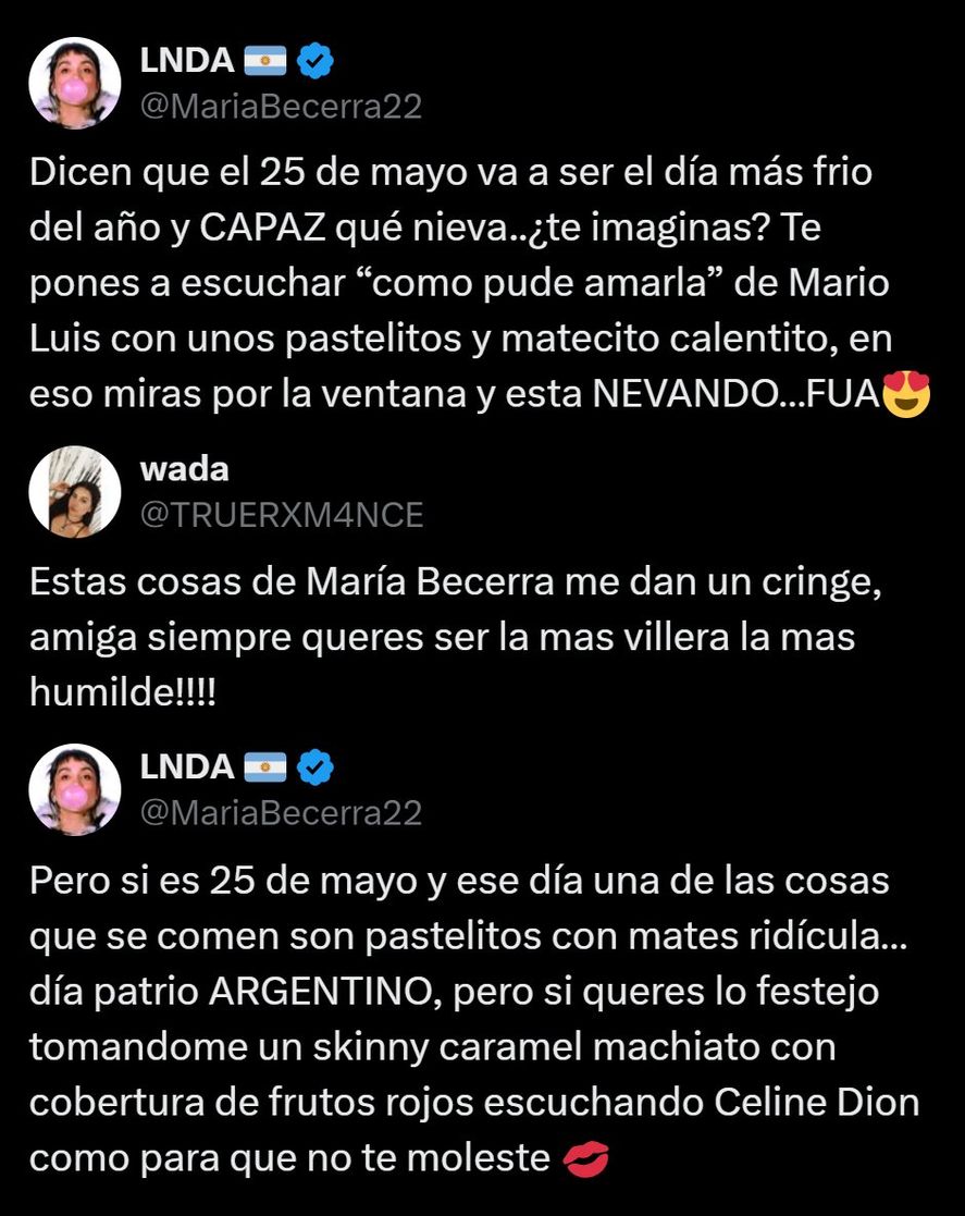 María Becerra contó cómo pasará el 25 de mayo y una usuaria de X la tildó de "villera".