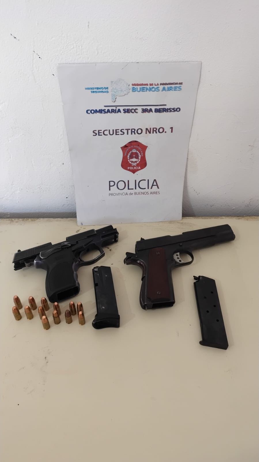 Las armas incautadas en el procedimiento en Berisso