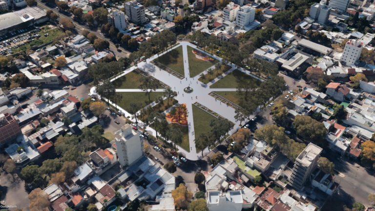 Se anunció la reconstrucción de Plaza España: incluye veredas, juegos, luces LED y hasta un homenaje a Don Quijote y Sancho Panza